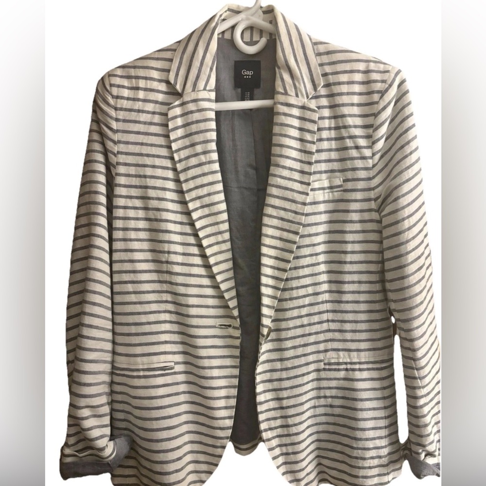 Gap Striped Linen-Blend Blazer — Size 10